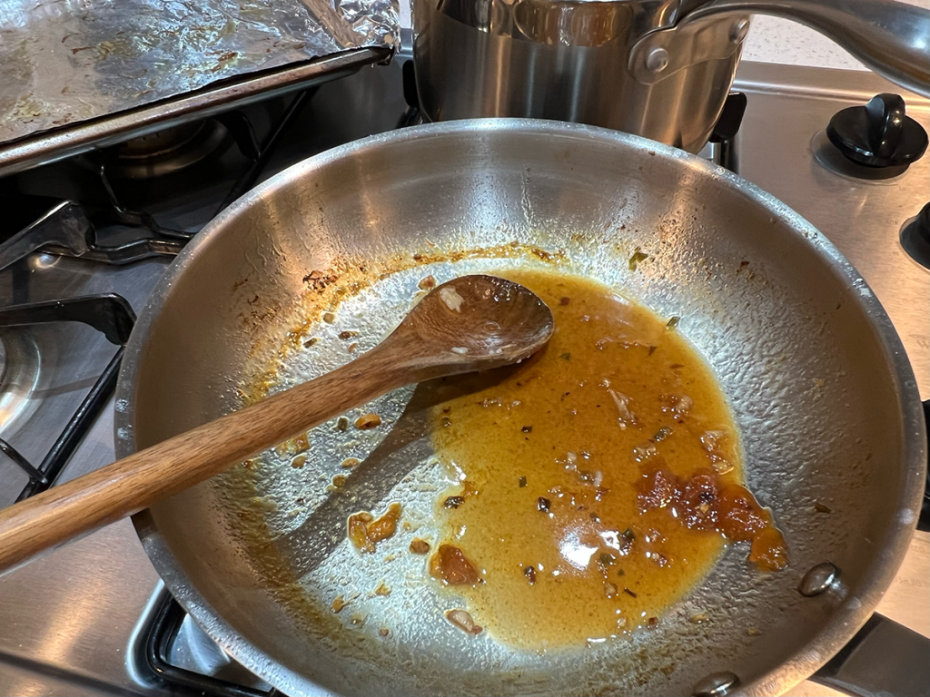 Miso-apricot sauce in the pan.